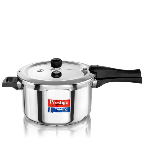  Prestige Svachh Triply Outer Lid Pressure Cooker with Unique Deep Lid for Spillage Control, 5 Litre, Silver